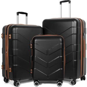 Luggage Sets 3 Piece with Spinner Wheel, Hardside Suitcase Set with TSA Lock, Expandable Travel Luggage for Men and Women, Black (20in24in28in)