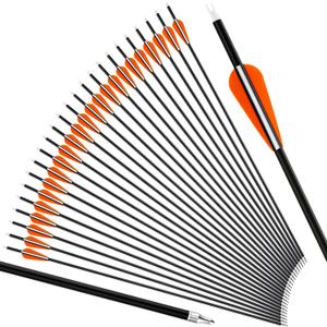 Arrowbash 24 Pcs 31.5 Inch Arrows for Compound Bow Hunting Arrows Carbon Arrows with 3 Inch Plastic Arrow Feathers and Removable Tips 500-600 Spine Archery Target Arrows for Recurve Bow