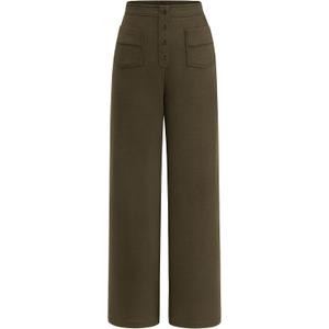 PRETTYGARDEN Women's Dressy Casual Dress Pants 2025 Fall Straight Leg High Elastic Waisted Stretch Trouser Slacks (Army Green, Small)