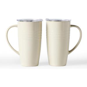 famiware Jupiter Large Coffee Mug, 20oz Coffee Mug with Lid, Ceramic Mugs Set of 2, Cup Set with Handle for Latte, Tea, Cocoa, Milk, Home & Office, Microwave and Dishwasher Safe, Vanilla White