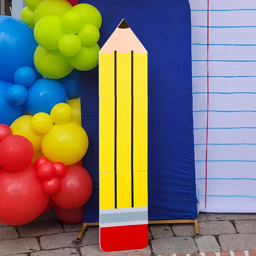 Threehoney 4ft Back to School Pencil Cardboard Cutouts Giant Jumbo Pencil Photo Prop Life Size Cutout Stand Decor for Welcome Back Pencils Decor First Day of Schools Teacher Party Decorations
