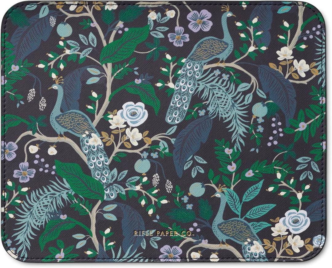 RIFLE PAPER CO. Floral Patterned Mouse Pad | Add a Touch of Charm to Your Workspace | Smooth Polyurethane Finish Allows Mouse to Glide, with Non-Slip Rubber Backing, Peacock