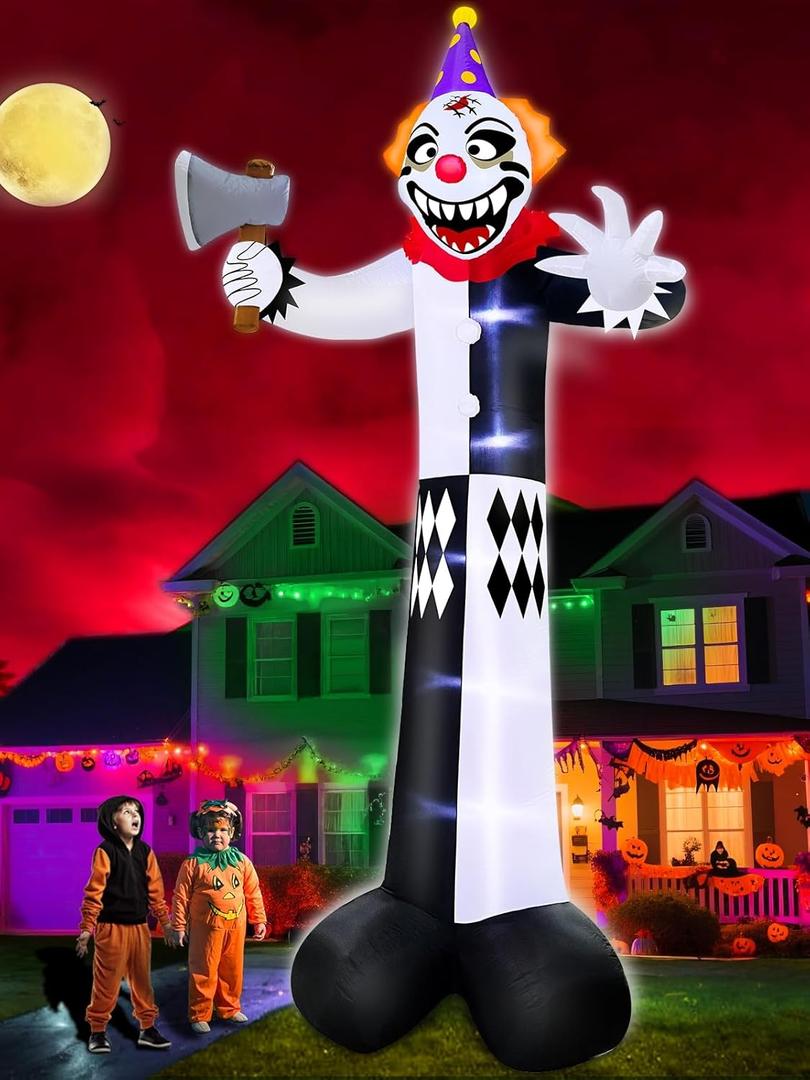 TURNMEON 12 Ft Giant Halloween Inflatables Decorations Outdoor Scary Clown Hold Axe Blow Up Build-in LED Lights Inflatable Halloween Outdoor Yard Decors for Garden Lawn Home Holiday Party Outside