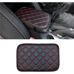 8sanlione Car Leather Center Console Cushion Pad, 11.4"x7.4" Waterproof Armrest Seat Box Cover Fit for Cars, Vehicles, SUVs, Comfort, Car Interior Protection Accessories (Black/Red-2)
