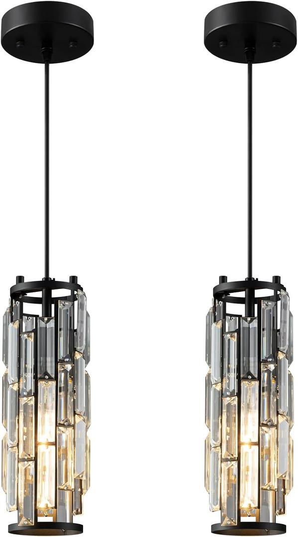 LMQNINE Pendant Lights Modern Black Pendant Light Mini Crystal Chandelier Pendant Lighting for Kitchen Island Dinning Room Bedroom Kitchen Sink Lighting (Black 2-Pack)