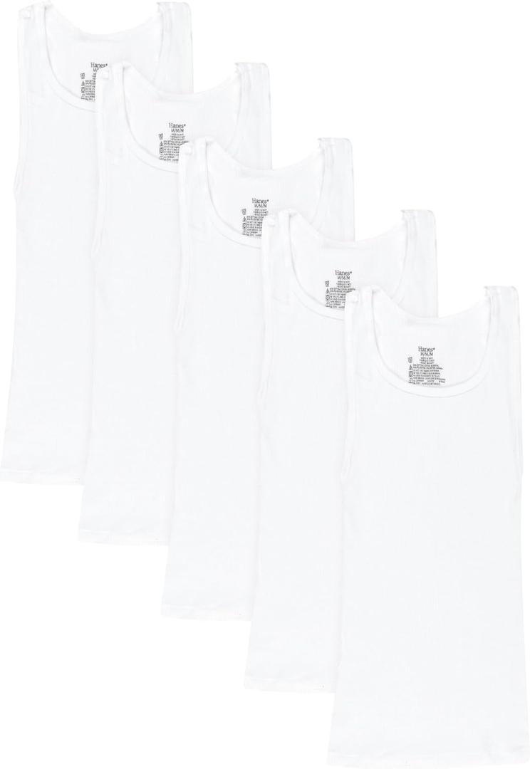 Hanes Boys' Ecosmart Cotton Tank Undershirt 5-Pack (Medium, White)
