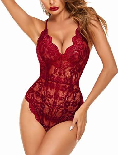Avidlove Women One Piece Lingerie Deep V Teddy Sexy Lace Bodysuit Snap Crotch Babydoll L