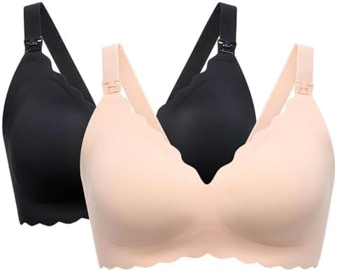 Momcozy Nursing Bras for Breastfeeding, Seamless Pregnancy Maternity Bra Wireless Classic Jelly Strip Support Nursing Bra.L