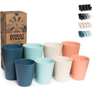 Grow Forward Premium Wheat Straw Cups - 13 & 20 oz Unbreakable BPA Free Hard Plastic Cups - Reusable Lightweight Plastic Drinking Glasses for Kitchen, Outdoor, Water, Camping, RV - Tropical