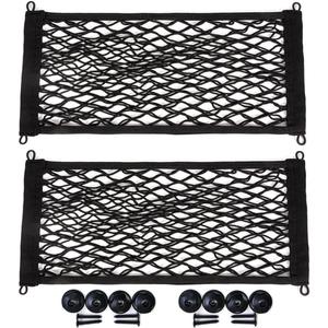 [2 Pack] Cargo Net for Cars RV Trunk Boats Home Stretchable Storage Mesh Pocket Net with 8 PCS Mounting Screws and Built-in Hooks 23.6" x 9.8" inch