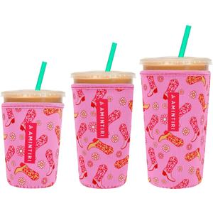 3 Pack Reusable Sleeve for Iced Coffee Cup, Coffee Neoprene Sleeve for Iced&Hot Drinks, Coffee Sleeve Compatible with Starbucks, Dunkin Coffee Cup. (Cowgirl)