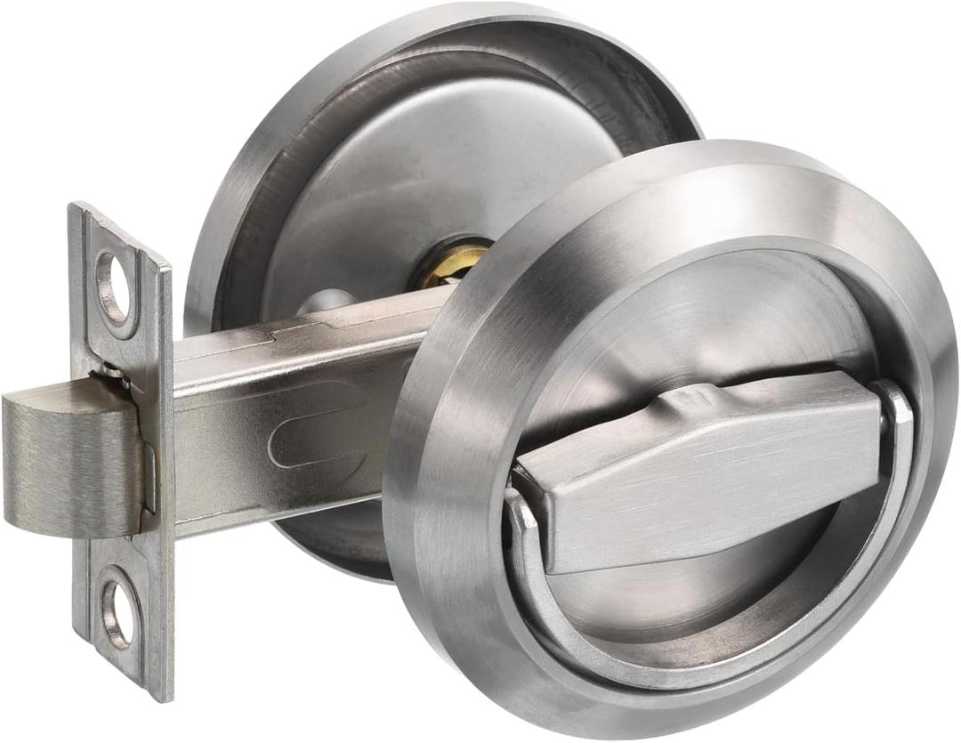 PATIKIL Round Recessed Door Lock, Stainless Steel 304 Hidden Recessed Cup Door Handle, Furniture Pulls Latch Knob for Privacy Pocket Door, Silver