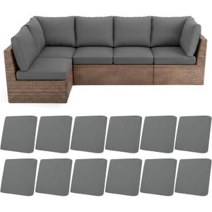 HEBE Stretch Patio Cushion Covers Set 12pcs,Waterproof Outdoor Couch Covers Replacement,Washable Reusable Seat Cushion Slipcovers for Patio Furniture Protector,Chair Cushion Cover
