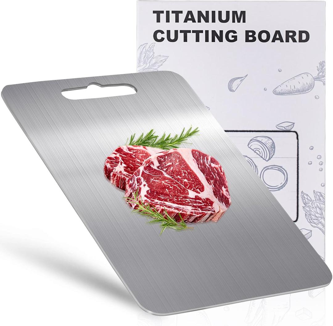 100% Titanium Cutting Board for Kitchen - Dishwasher Safe Chopping Boards with Handle, Reversible Charcuterie Board for Home Counter Outdoor Camping Housewarming Gifts for Women (18 x 12)