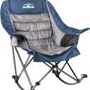Oversized Rocking Camping Chair, Fully Padded Camp Chairs for Adults with Side Pocket and Cup Holder, Heavy-Duty 400lbs Capacity, Blue & Gray