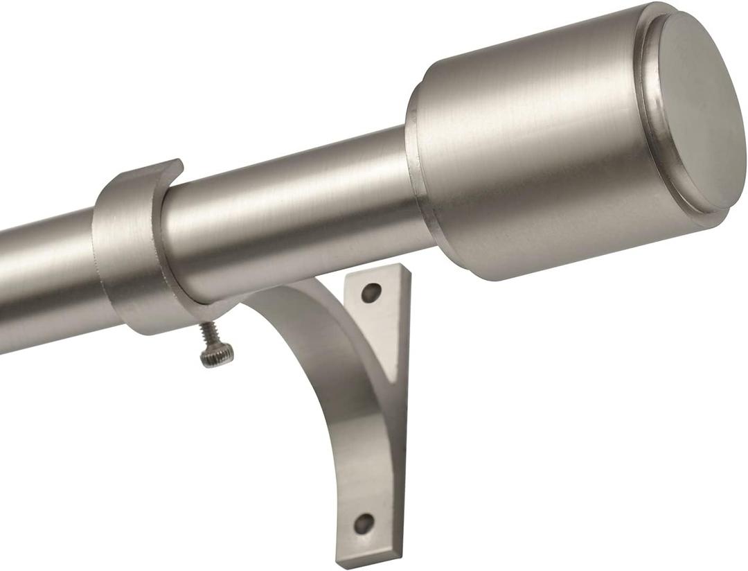 1" Window Treatment Curtain Rod with Cylindrical Cap Finials, Single Drapery Rod Adjustable Length 36-72", Matted Nickel