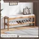 STDDRE Shoe Bench Entryway Bamboo 2-Tier Shoe Rack with Cushion Padded Seat Shoe Bench Organizer Stable for Entry, Hallway, Living Room, Bedroom, Closet (39.4 * 11.4 * 16.5IN, Brown-Beige)
