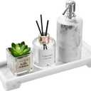 Luxspire Bathroom Vanity Tray, Resin Toilet Tank Tray, Kitchen Trays, 11" x 4" Rectangle Bathroom Tray for Counter, Marble Tray for Soap Dispenser Perfume Jewelry, Small, White Marble