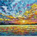 Art 30x60 Inch Hand-Painted Sea Sunrise Landscape Modern Abstract Oil Painting Large Canvas Art Hall Bedroom Office Wall Decoration (Yi048)