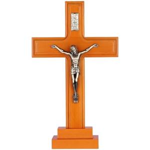 Pietism Crucifix Wall Cross, 12 Inch Handmade Wooden Jesus Christ Wall Crucifix with Stand for Christmas Gifts and Home Decor