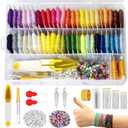 400+Pcs Friendship Bracelet String Kit String Bracelet Making Kit with 50 Skeins Embroidery Floss Cross Stitch Thread, 400Pcs Friendship Bracelet Beads, 37Pcs Embroidery Tools and Storage Box