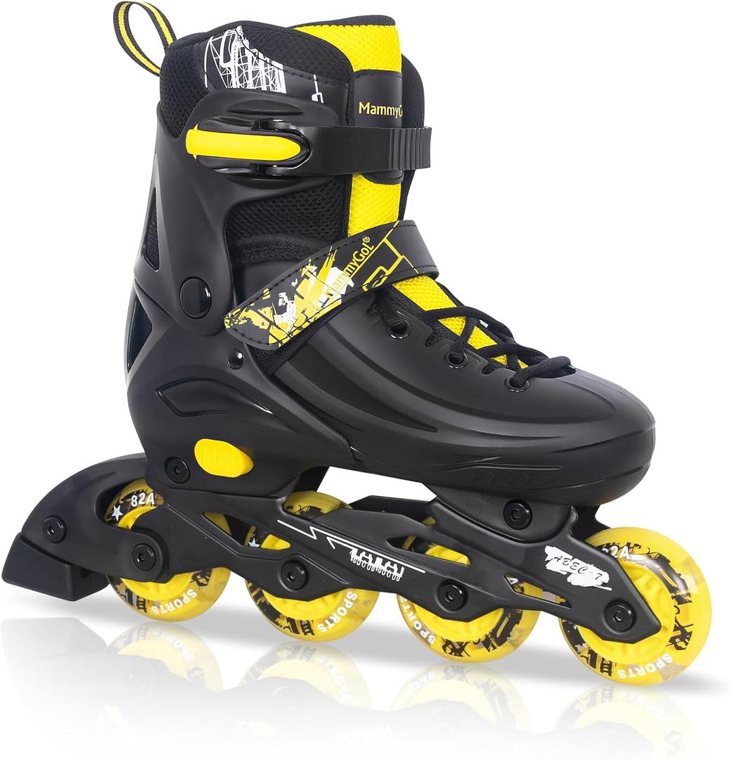 MammyGol Adjustable Inline Skates for Kids Youths Adults, All Wheels Light Up, Indoor and Outdoor Blades Roller Skates for Boys Girls Teen Beginners (X-Large - Adult (6-8 Men/7-9 Women), Yellow)