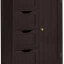 Yaheetech Large Bathroom Floor Cabinet with 4 Drawers and Single Door Cabinet, Freestanding Storage Cabinet for Living Room Kitchen Hallway, Espresso (26 x 14 x 35.5 In (LxWxH))