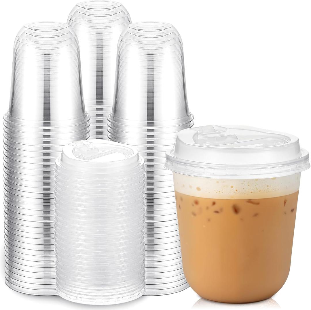 Baderke 80 Sets 12oz Disposable Crystal Clear Plastic Cups With Lids, Round Bottom Iced Coffee Cups With Lid for Smoothie, Cold Beverages, Drinking Tumblers, Cold Drinks for Party, Wedding, Event