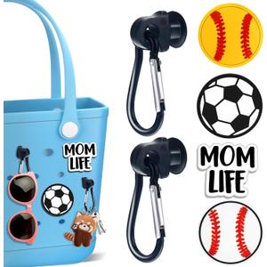 Sports Ball Momlife Charms Hook Holder for Bogg Bag Accessories Tote Beach Bag Decoration Charms Hook Set Baseball Softball Soccer Charm Bits Rubber Bags Accessories Gift for Sports Mom