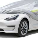 Favoto Car Cover for Tesla Model 3 - Custom Fit Vehicle Cover 6 Layers Waterproof Outdoor All Weather Snow Rain Sun Protection with Charging Port Ventilated Mesh Door Zipper (Silver)