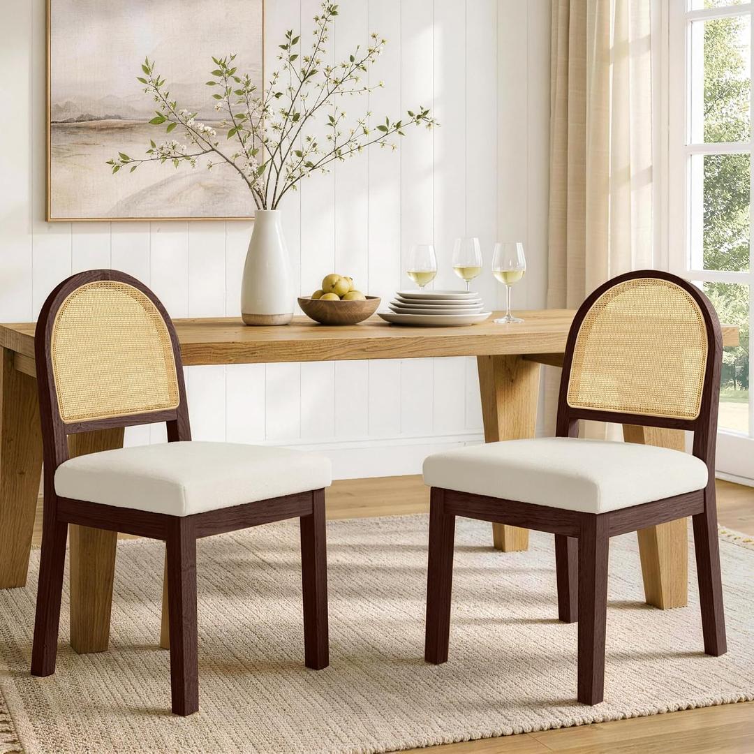 KISLOT Natural Rattan Dining Chairs Set of 2, Soild Wood Chairs, Walnut