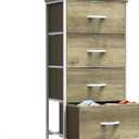 DUMOS Night Stand with 4 Fabric Drawers, Bedside Table for Bedroom, 11.8"D x 17.7"W x 37.4"H
