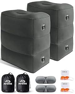 JefDiee Inflatable Travel Foot Rest Pillow,Kids Airplane Bed,Adjustable Height Flight Pillow,Travel Essentials for Airplane,Office,Home,Trains,Cars (Ash Gray-2pack)