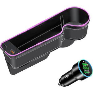 7 Color Led Car Seat Gap Filler Organizer Car Seat Pocket Gap Filler with USB+C Fast Charger,Car Gap Organizer Storage 2023 Console Side Seat Gap Filler fit for Passenger Side(Black-passenger side)