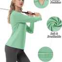 FKEEP Women's Tennis Golf Shirt Long Sleeved Top Sport Activewear V-Neck Workout Athletic (Green)