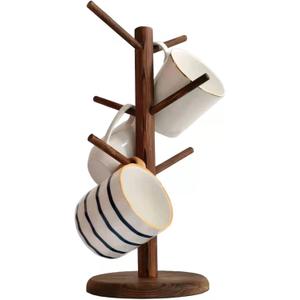 Dorhors Mug Holder Tree, Coffee Cup Holder with 6 Hooks, Wood Mug Rack for Counter, Coffee Bar Accessories and Orgnizer Station(Brown)