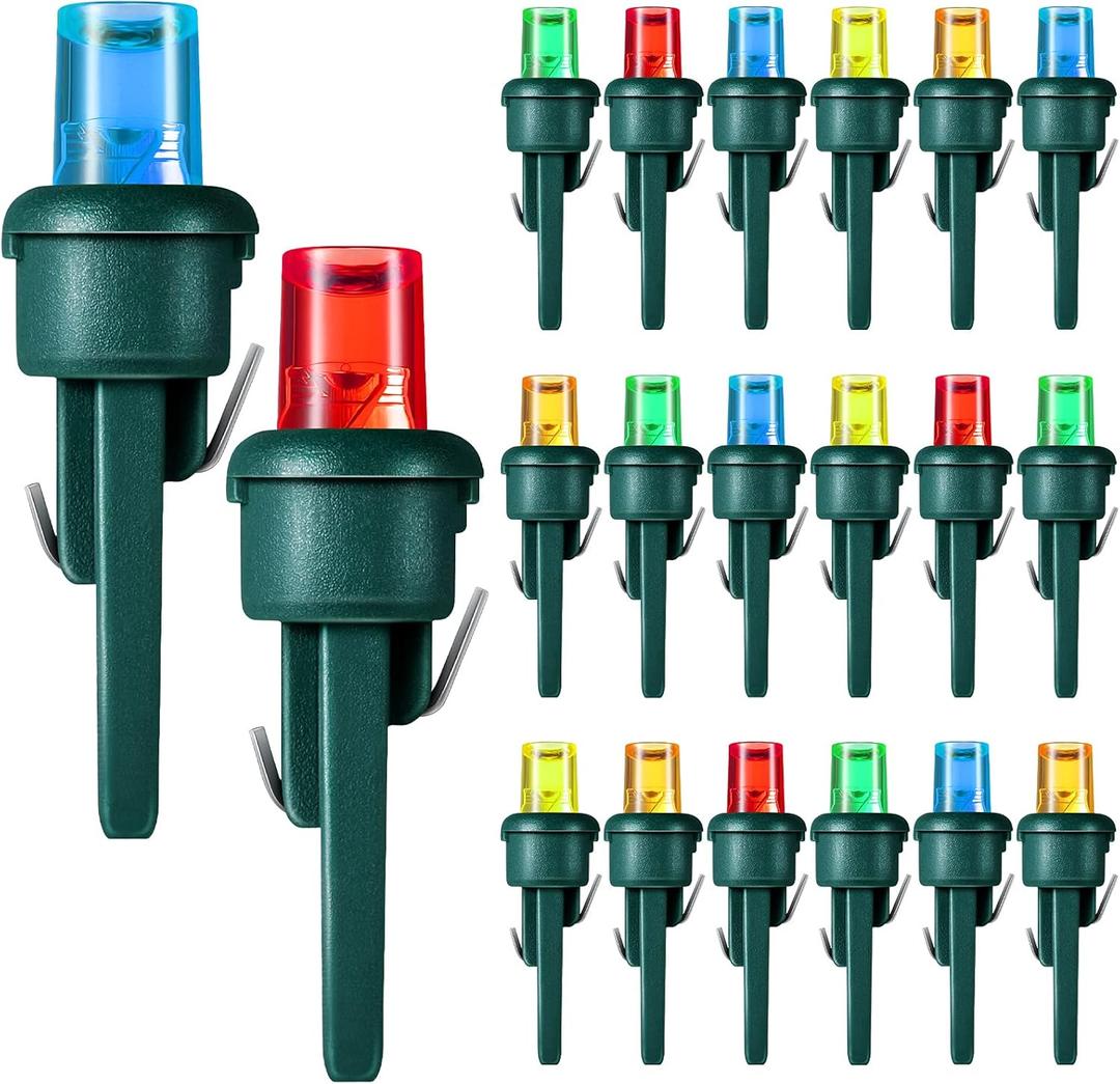 Honoson 120 Count 5 mm Winter LED Replacement Bulbs Bulk Wide Angle Winter LED Light Bulbs String Replacement Festival Light Garland Outdoor Tree Home Decoration (Green Base with Multicolor Bulb) (Red, Yellow, Blue, Green, Orange)