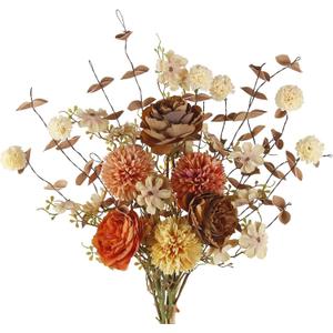 CISDUEO 2 Pcs Artificial Fall Flowers Bouquets Fall Fake Flowers Silk Roses Wildflowers Marigolds Autumn Flower Arrangement Fall Floral Stems for Bridal Thanksgiving Party Table Centerpiece Home Decor