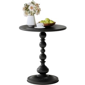 XIV Metal Small Round Side End Table, Vintage Matte Coffee Drink Cocktail Table, Accent Pedestal Table for Living Room Corners and Small Spaces, 21'' Height (Black)