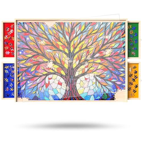 Puzzle Board with Drawers and Cover Rotatable 360-Degree Wheels 1000 Pieces Lightweight Portable Wooden Puzzle Table for Adults Kids 30'' x 22''