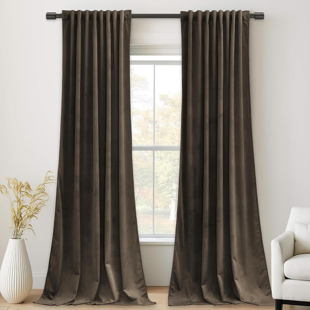 StangH Brown Velvet Curtains - Room Darkening Thermal Insulated Drapes for Bedroom, Living Room, Home Theater - Privacy Protect Decorative Window Treatment, 2 Panels Set, 52 x 96 Inches (Red Series - Brown)