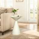 COVLON Small Drink Table, Round Martini Table, Drum End Table Side Table, Metal Accent Table,for Small Space Living Room, Bedroom, Sand, 13.5 inches x 13.5 inches x 19.75 inches