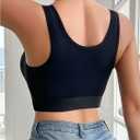 Verdusa Women's Front Closure Bra V Neck Unpadded Wireless Bra (Black, M)