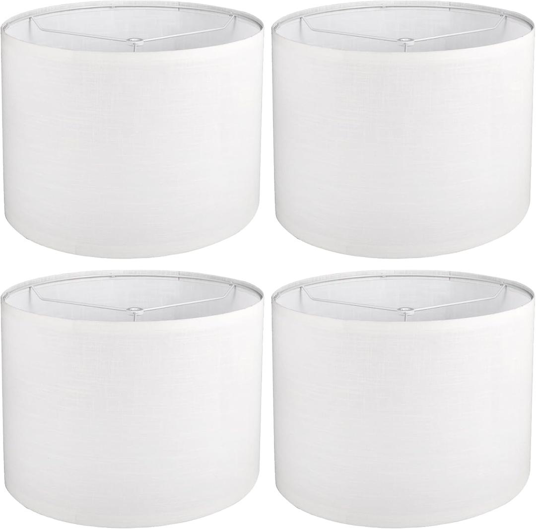 Drum Lamp shades Set of 4, White Line Lamp Shades for Table Lamps Floor Lamp, 13" Top X 13" Bottom X 10" High Large Fabric Lamp Shades, Easy Assembly Replacement Lampshades
