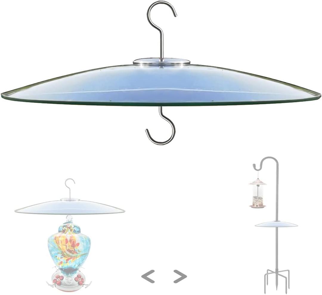 13" Glass Rain Cover for Bird Feeder Outdoors - Baffle on Shepherd Pole/Post or S Hook Hanging - Large Weather Guard Protective Dome - Clear (Dia. 33CM) (1PC/Pack)