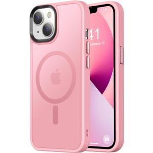 Thomo Strong Magnetic for iPhone 13 Case & iPhone 14 Case [Compatible with Magsafe] [10FT Drop Resistant] Matte Skin Feeling Back, Aluminum Alloy Keys Phone Case iPhone 13/14, Pink