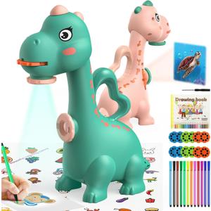 Dinosaur Drawing Projector Toys for Ages 5-7: KETIEE Tracing and Drawing Projector for Kids with Two Projector Heads, Smart Art Sketcher Projector with 96 Stencils, Toddler Toys for Boys (Green)