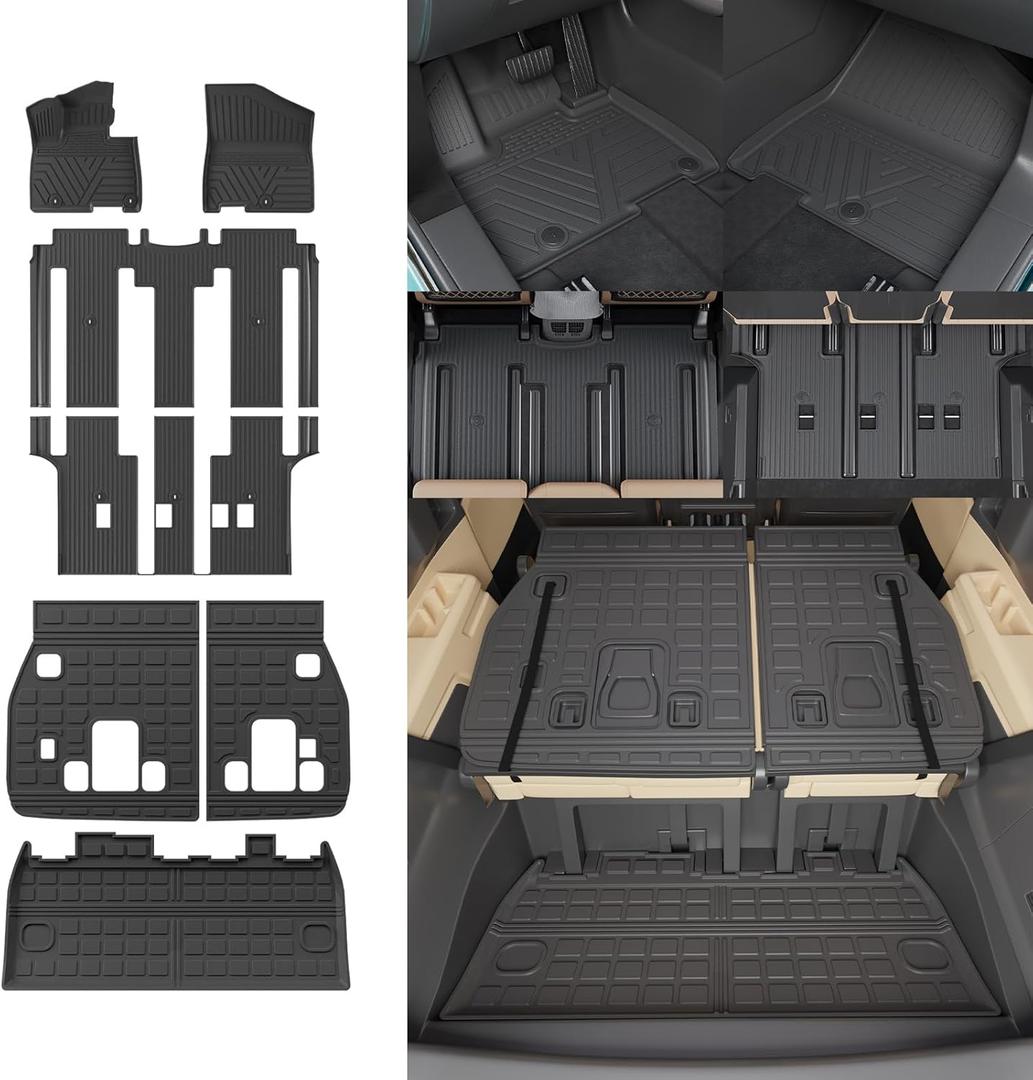 Floor Mats Compatible with 2022-2025 2026 Kia Carnival 8 Seater MPV No Hybrid&Prestige Trunk Liner Cargo Liner Cargo Mat 2024 Carnival Accessories (Floor Mats+Trunk Mat+Backrest Mats)
