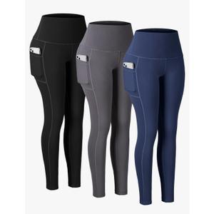 CHRLEISURE Leggings with Pockets for Women, High Waisted Tummy Control Workout Yoga Pants L