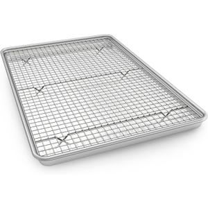 Half Sheet Pans with Rack Set, 18 Inch Commercial Quality Baking Sheet Pan Set, Natural Aluminum Cookie Sheet, Warp Resistant Nonstick Thick Cookie Tray Pans for Baking, Roasting